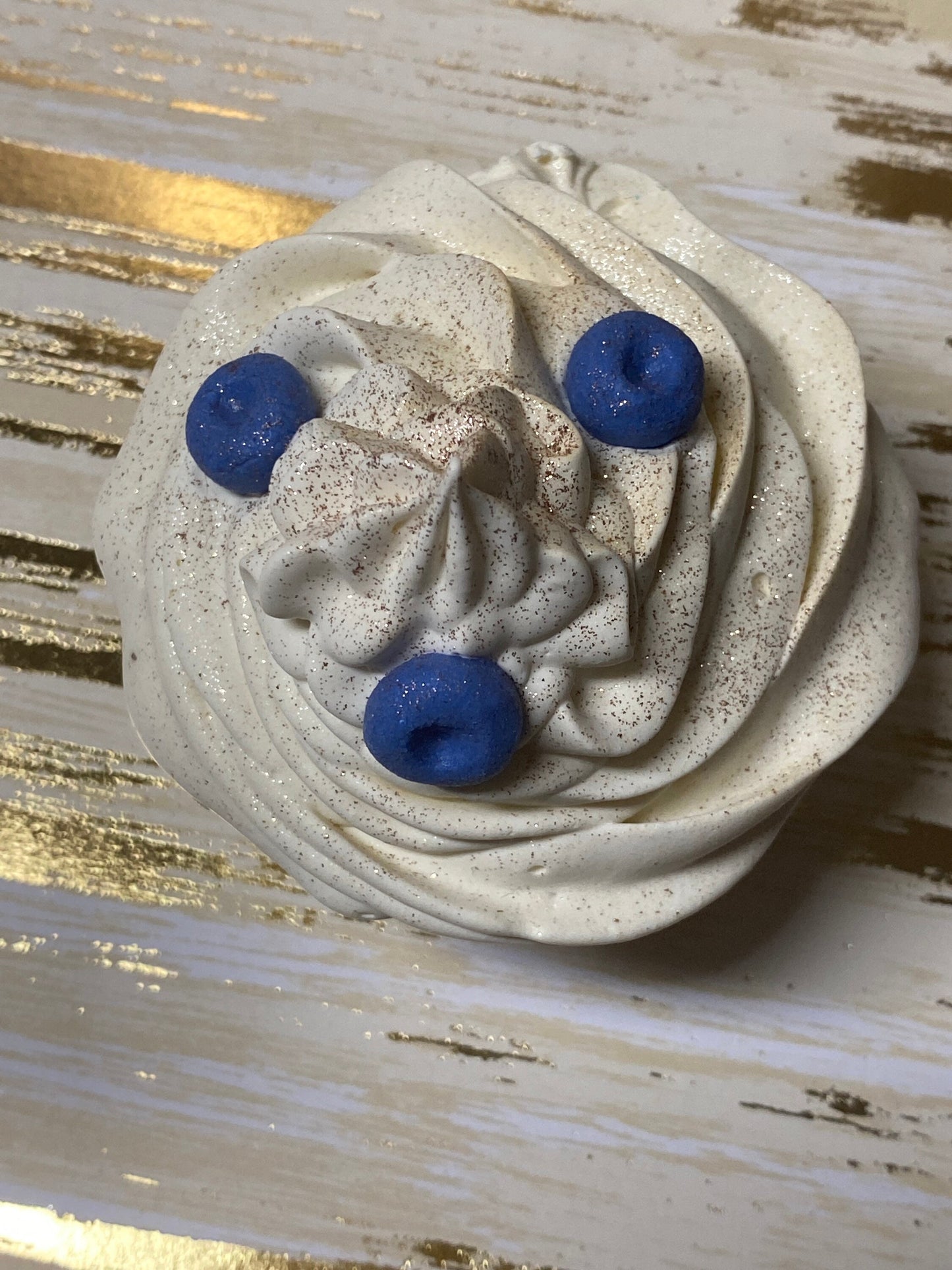Blueberry muffin soap with frosting. All Natural contains milk