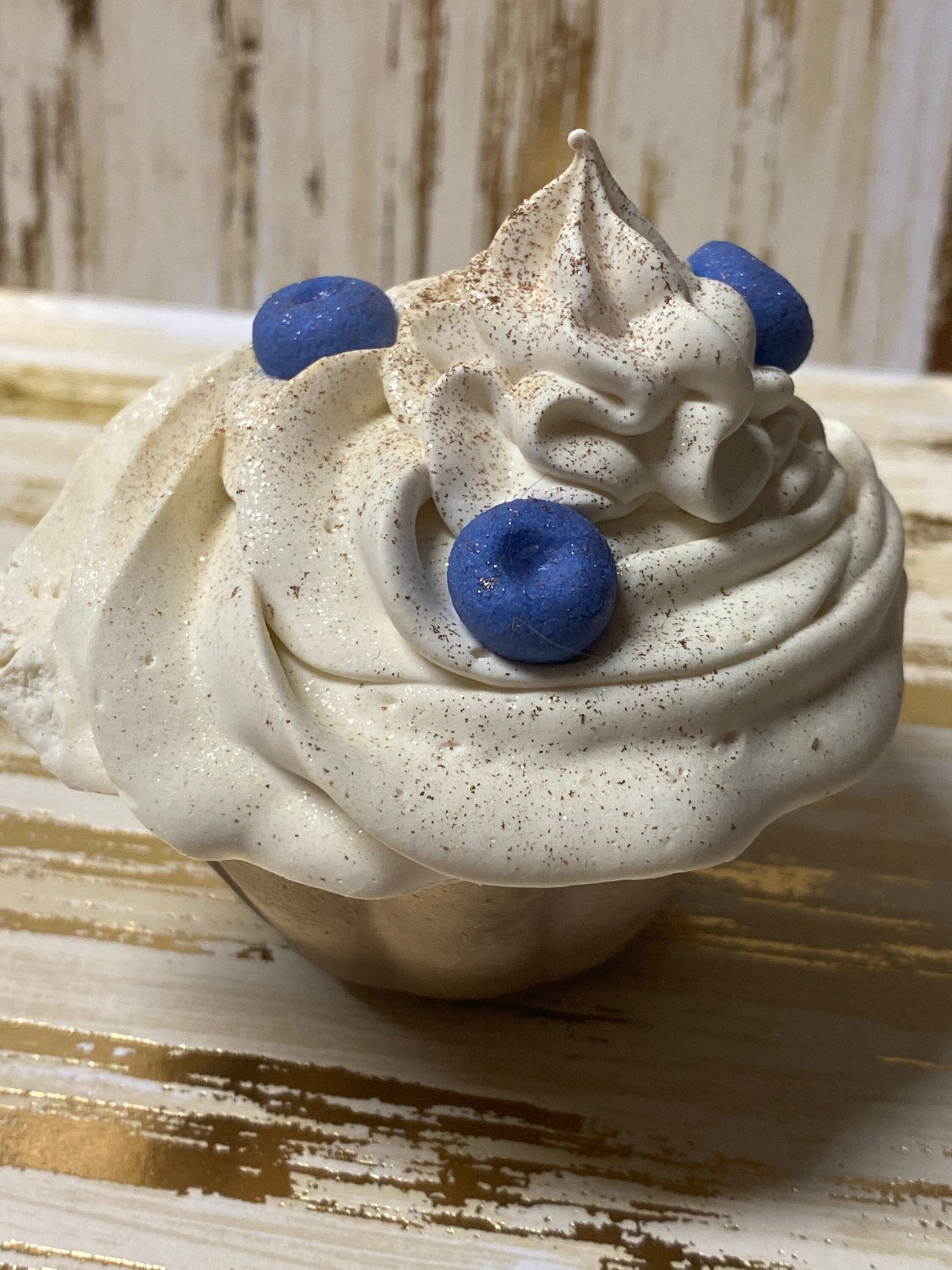 Blueberry muffin soap with frosting. All Natural contains milk